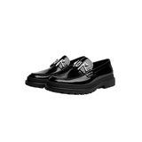 MOCASSINO NERO CON LOGO ARGENTO