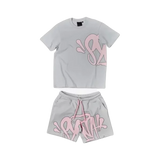 T-SHIRT CON LOGO SYN WRLD – COMPLETO CORTO – GRIGIO/ROSA