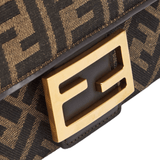 BORSA BAGUETTE CATENA MIDI IN TESSUTO JACQUARD FF MARRONE