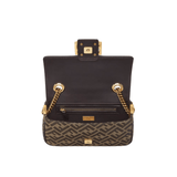 BORSA BAGUETTE CATENA MIDI IN TESSUTO JACQUARD FF MARRONE