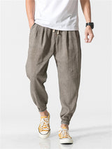 Pantaloni da Jogging in Lino Traspirante a Colore Unito per Uomini