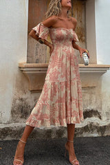 Vee™ | Abito Midi Smockato con spalle scoperte