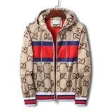 Felpa con cappuccio GG a righe beige tigre