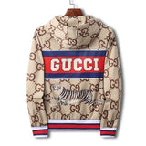 Felpa con cappuccio GG a righe beige tigre