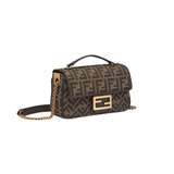 BORSA BAGUETTE CATENA MIDI IN TESSUTO JACQUARD FF MARRONE