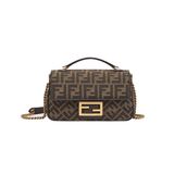 BORSA BAGUETTE CATENA MIDI IN TESSUTO JACQUARD FF MARRONE