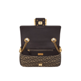 BORSA BAGUETTE CATENA MIDI IN TESSUTO JACQUARD FF MARRONE