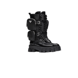 STIVALI ALTI MONOLITO IN PELLE NERA CON MARSUPIO